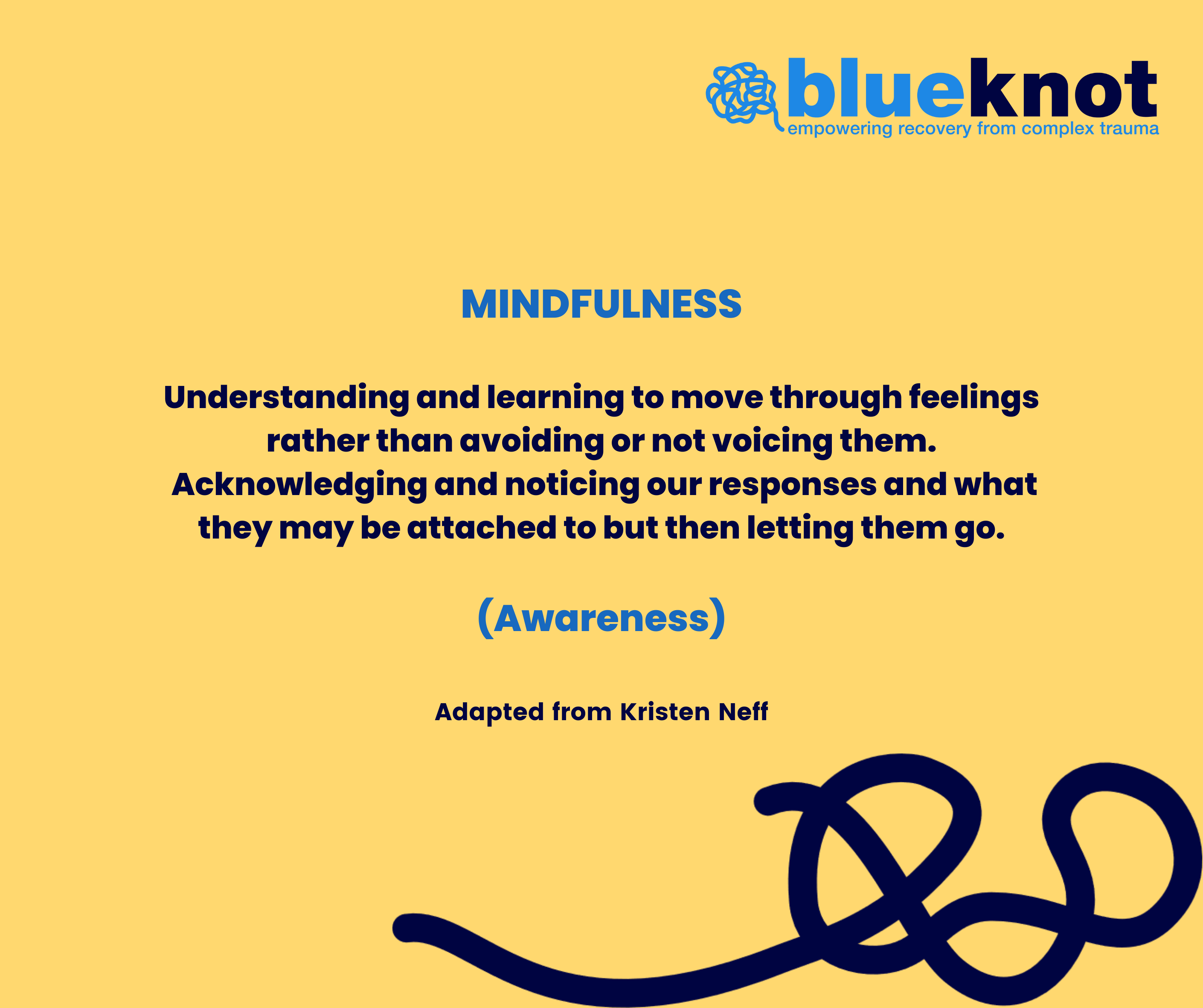 Mindfulness Understanding and learning to move through feelings rather than avoiding or not voicing them. Acknowledging and noticing our responses and what they may be attached to but then letting them go.