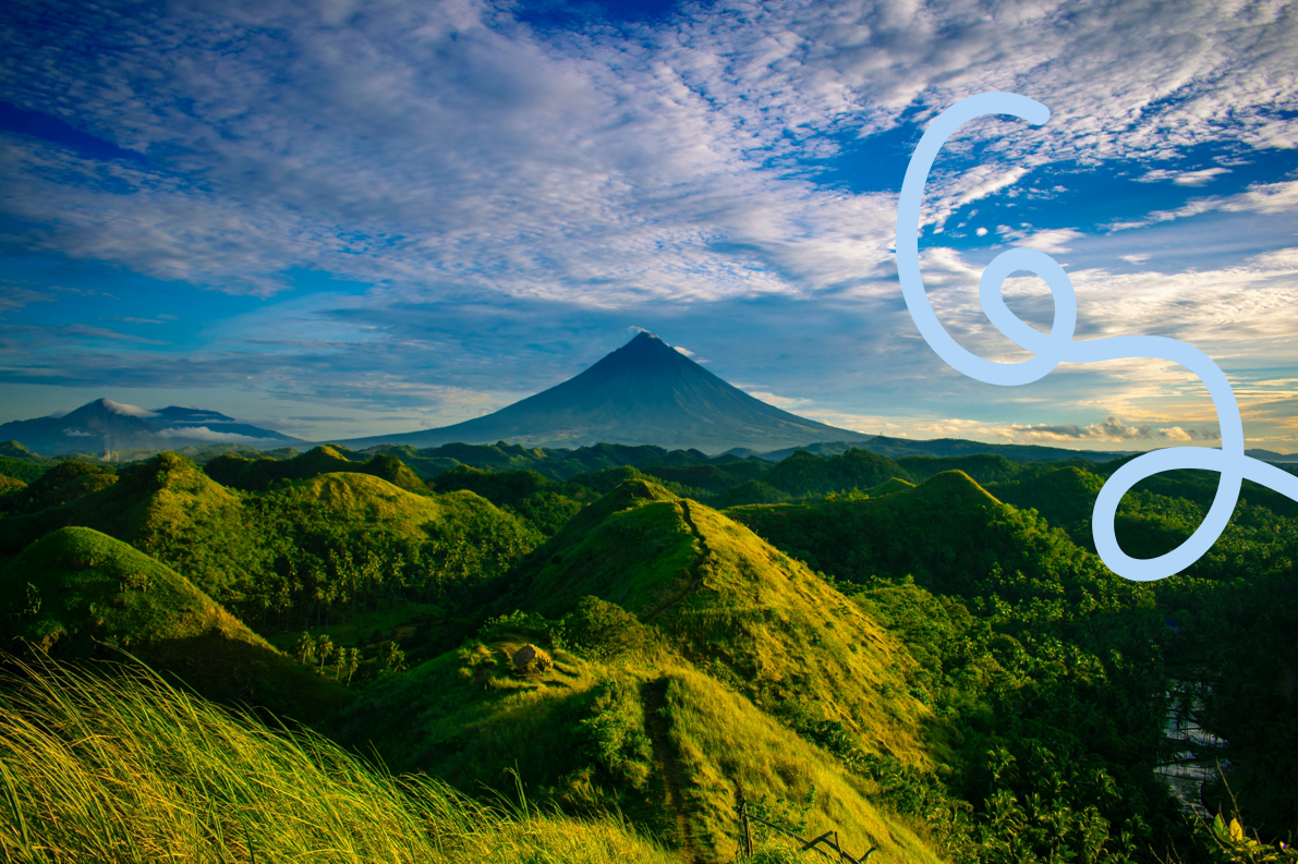 Mountains and grass with knot